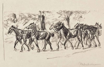 Geleide paarden door Max Liebermann